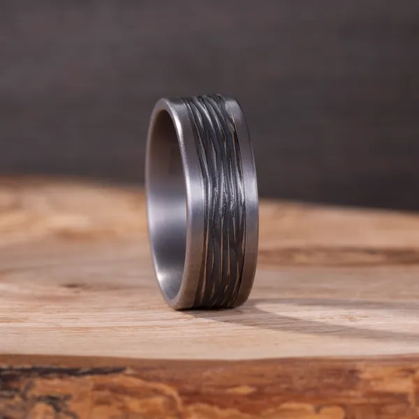 Black Oak Etched Wedding Ring 8mm