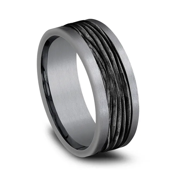 Black Oak Etched Wedding Ring 8mm