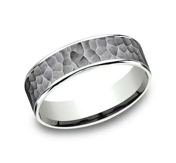 Hammered Grey Inlay Wedding Ring 6.5mm
