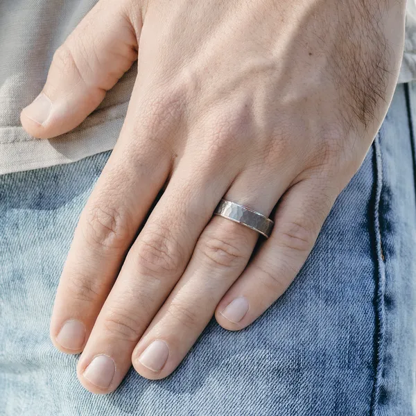 Hammered Grey Inlay Wedding Ring 6.5mm