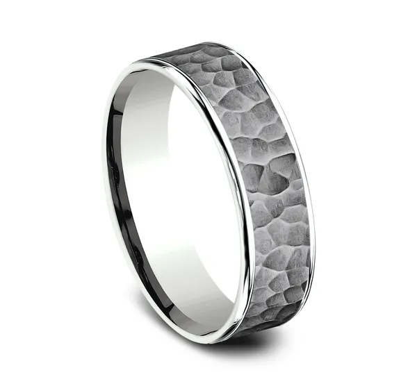 Hammered Grey Inlay Wedding Ring 6.5mm