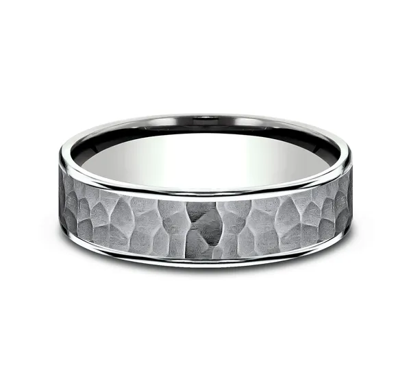 Hammered Grey Inlay Wedding Ring 6.5mm