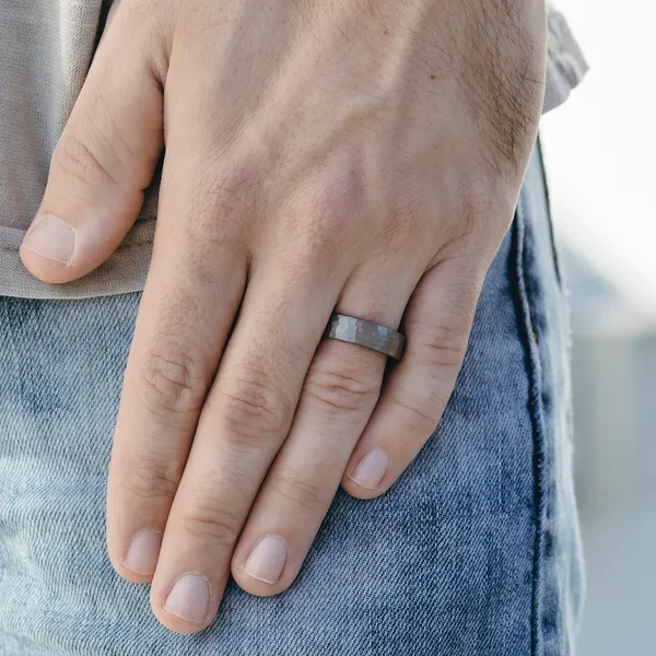 Hammered Grey Tantalum Wedding Ring 6.5mm