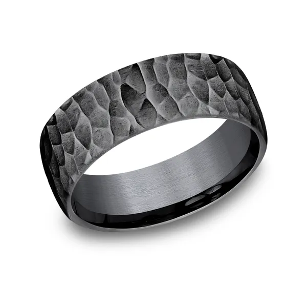 Hammered Black Tantalum Wedding Ring 8mm