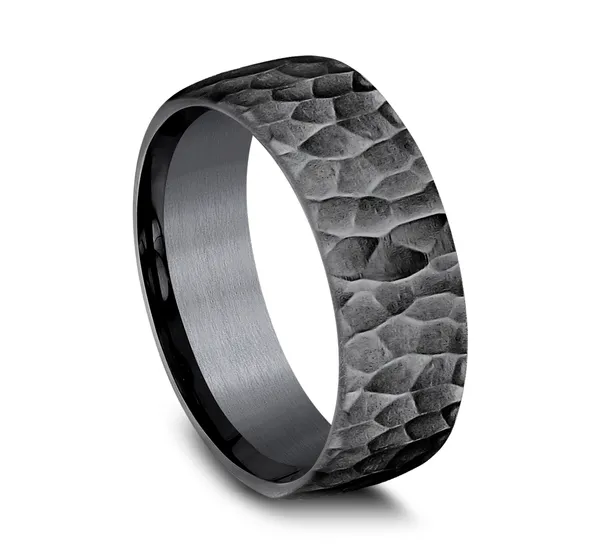 Hammered Black Tantalum Wedding Ring 8mm