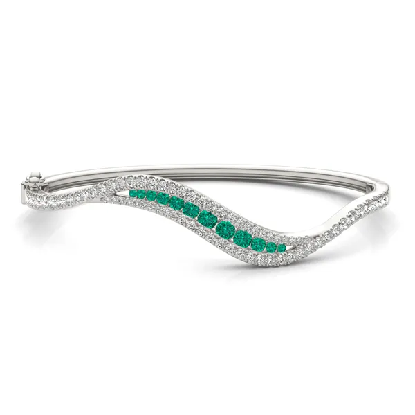Emerald Accented Feather Bangle Bracelet