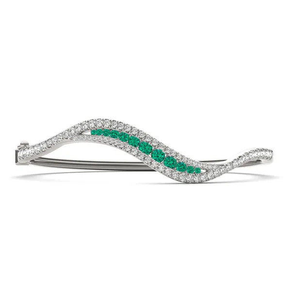 Emerald Accented Feather Bangle Bracelet