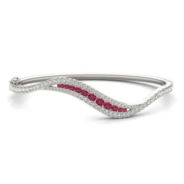 Ruby Accented Feather Bangle Bracelet