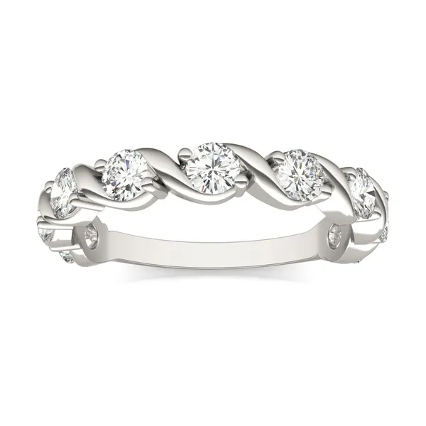 0.90 CTW DEW Round Moissanite Swirl Band in 14K White Gold