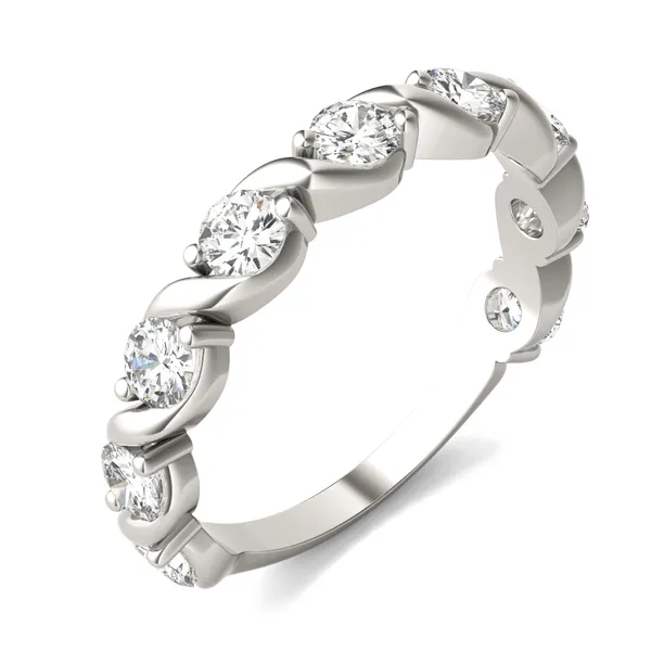 0.90 CTW DEW Round Moissanite Swirl Band in 14K White Gold