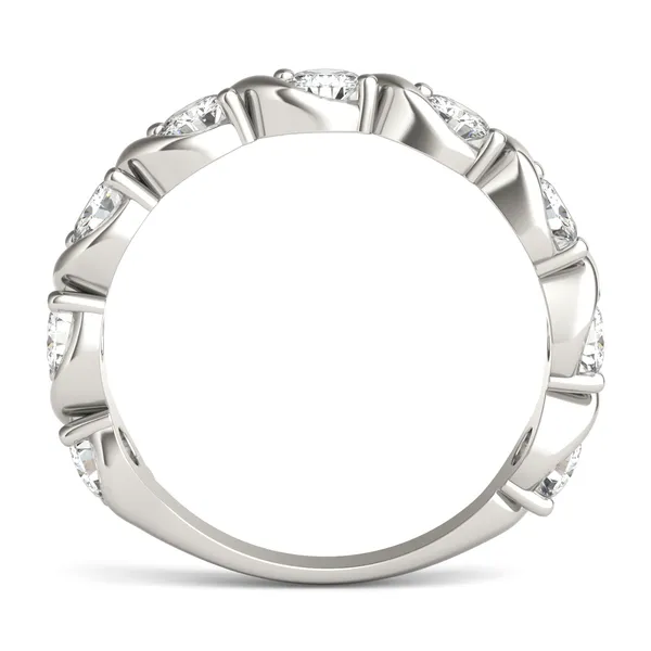 0.90 CTW DEW Round Moissanite Swirl Band in 14K White Gold