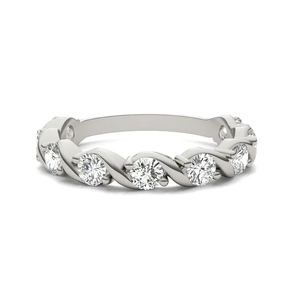 0.90 CTW DEW Round Moissanite Swirl Band in 14K White Gold