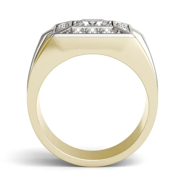 1.42 CTW DEW Princess Lab Grown Diamond Halo Men's Ring in 14K Two-Tone White and Yellow Gold