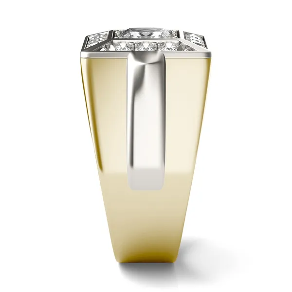 1.42 CTW DEW Princess Lab Grown Diamond Halo Men's Ring in 14K Two-Tone White and Yellow Gold
