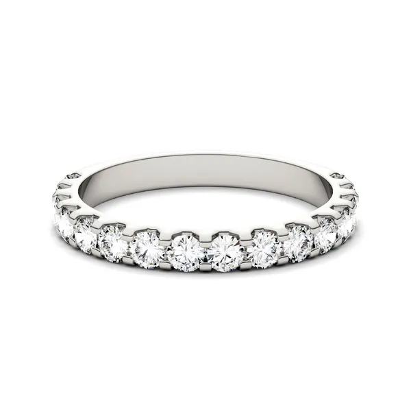 0.80 CTW DEW Round Moissanite Classic Anniversary Band in 14K White Gold