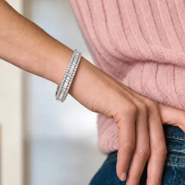 Baguette and Round Diamond Bangle Bracelet Essentials