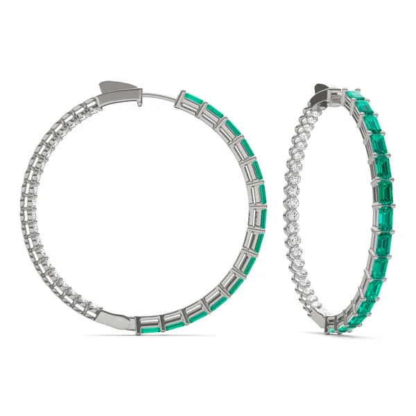 Dyad Alternating Emerald Hoop Earrings