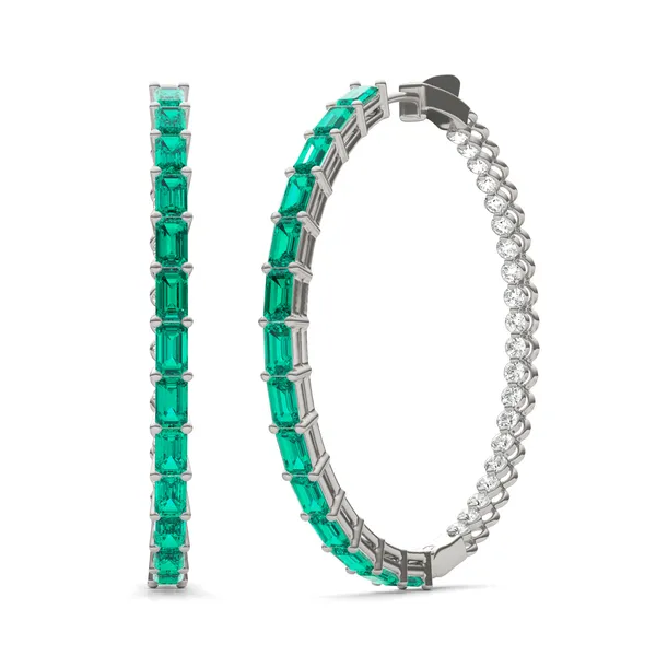 Dyad Alternating Emerald Hoop Earrings