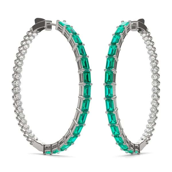 Dyad Alternating Emerald Hoop Earrings