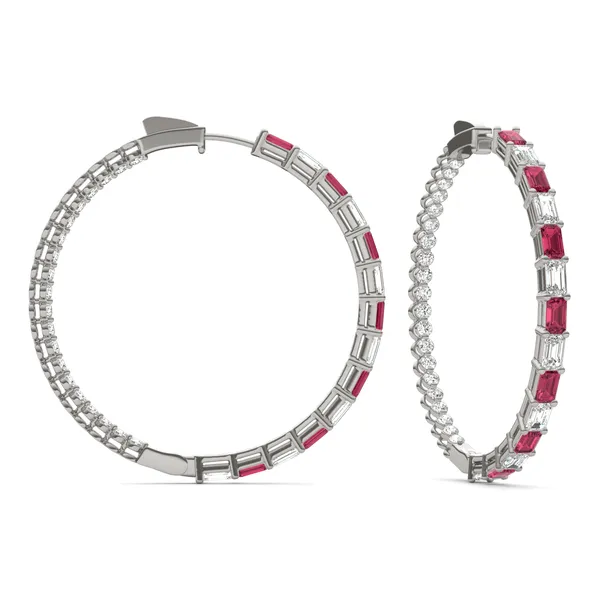 Dyad Alternating Ruby Hoop Earrings