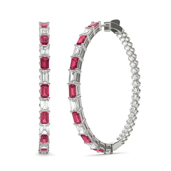 Dyad Alternating Ruby Hoop Earrings
