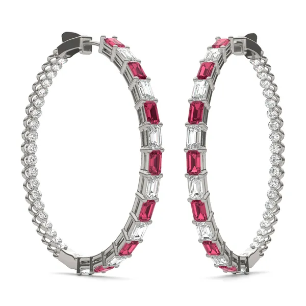 Dyad Alternating Ruby Hoop Earrings