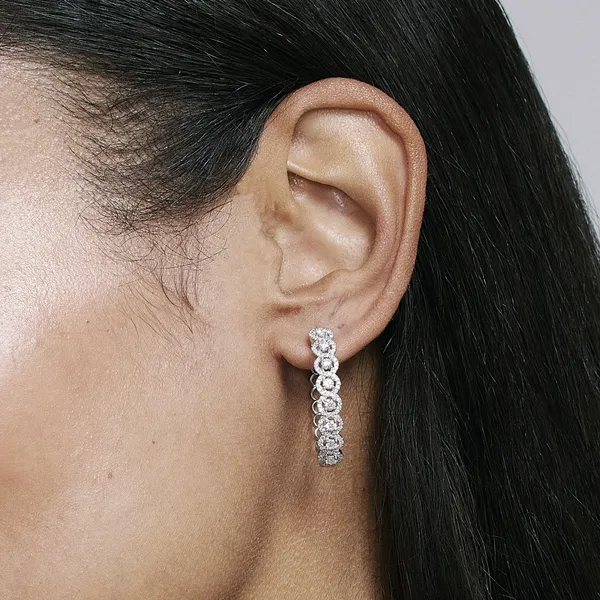 Round Brilliant Halo Hoop Earrings