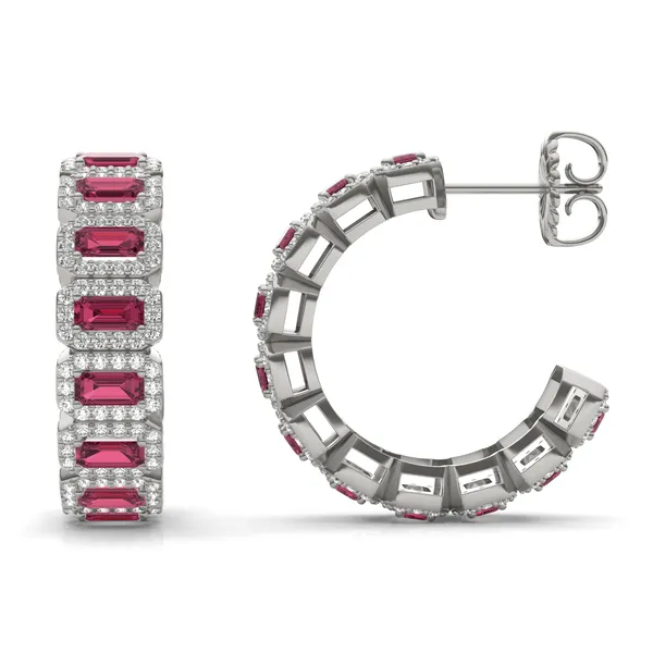 Ruby East-West Halo Midi Hoop Earrings