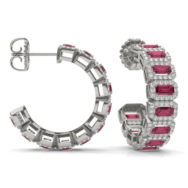 Ruby East-West Halo Midi Hoop Earrings