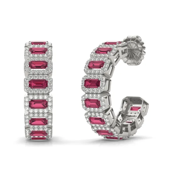 Ruby East-West Halo Midi Hoop Earrings