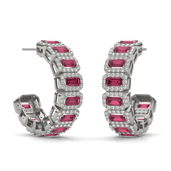 Ruby East-West Halo Midi Hoop Earrings