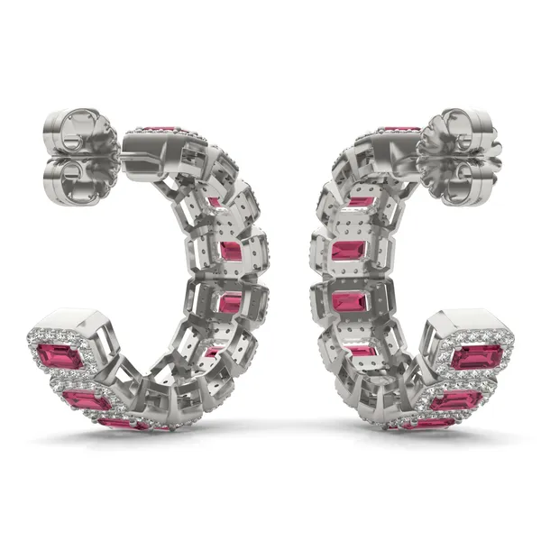 Ruby East-West Halo Midi Hoop Earrings