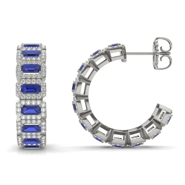 Sapphire East-West Halo Midi Hoop Earrings