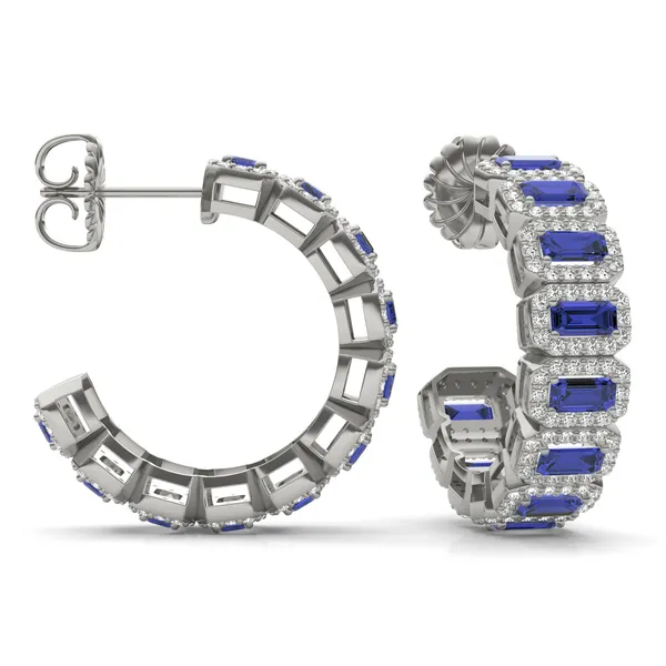 Sapphire East-West Halo Midi Hoop Earrings