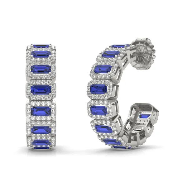 Sapphire East-West Halo Midi Hoop Earrings