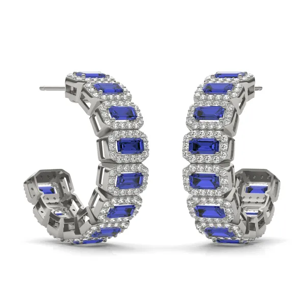 Sapphire East-West Halo Midi Hoop Earrings