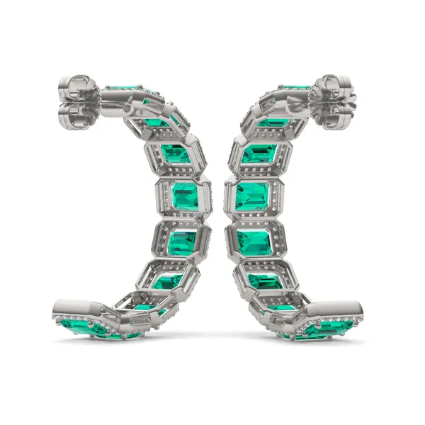 Emerald East-West Halo Bold Hoop Earrings