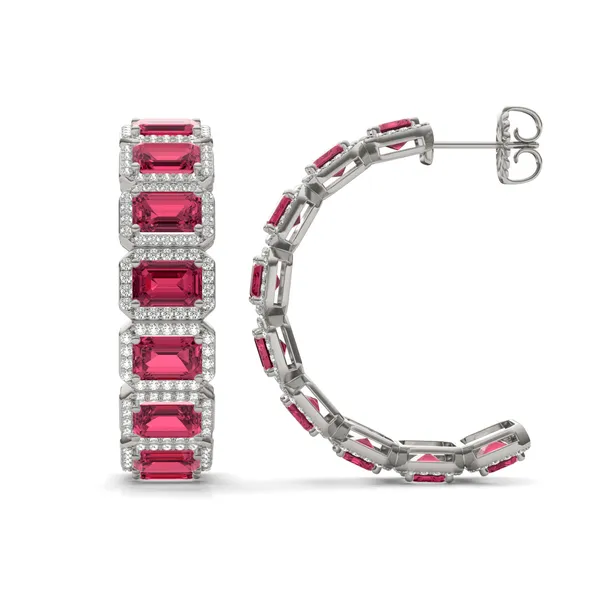 Ruby East-West Halo Bold Hoop Earrings