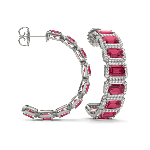 Ruby East-West Halo Bold Hoop Earrings