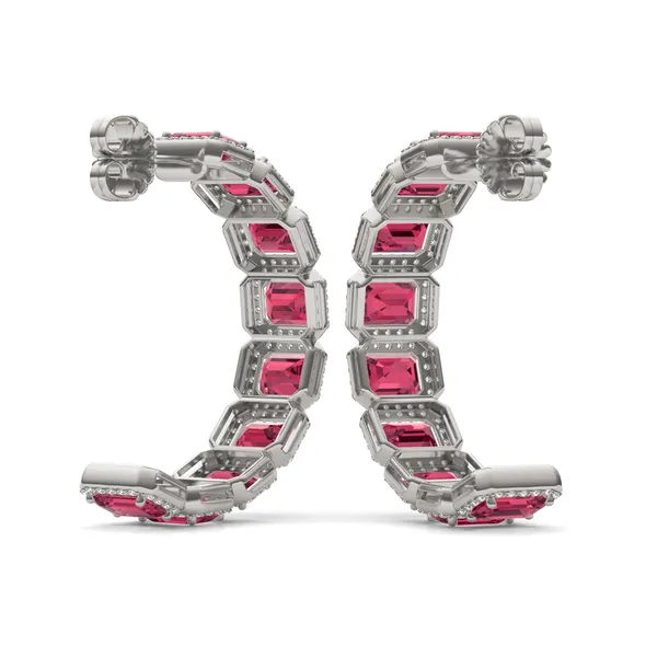 Ruby East-West Halo Bold Hoop Earrings