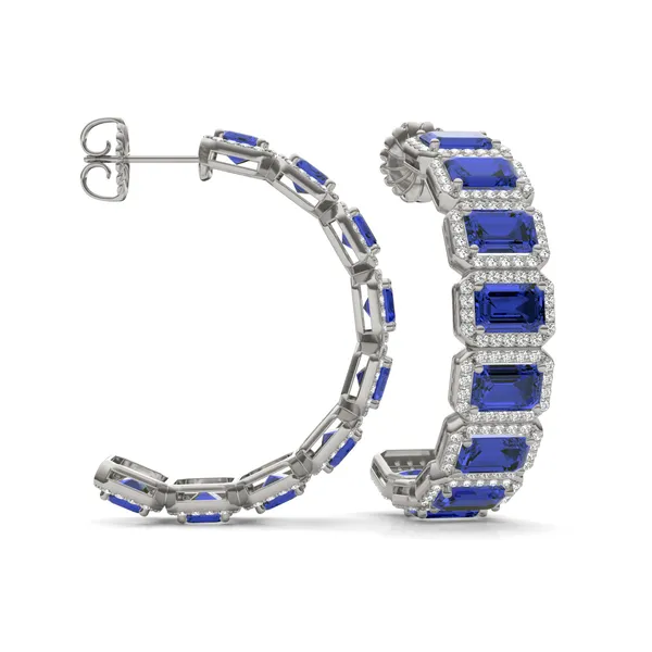 Sapphire East-West Halo Bold Hoop Earrings