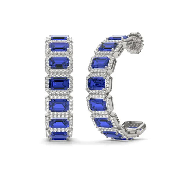 Sapphire East-West Halo Bold Hoop Earrings