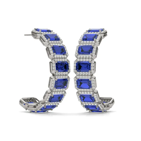 Sapphire East-West Halo Bold Hoop Earrings