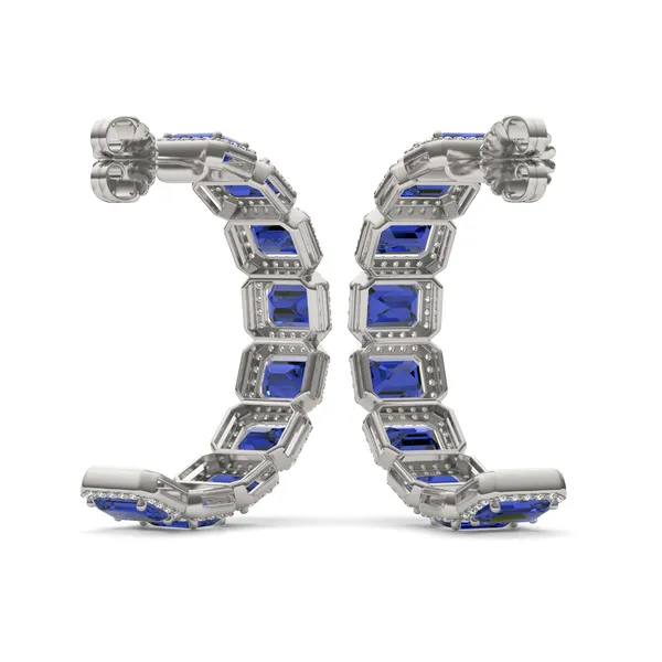 Sapphire East-West Halo Bold Hoop Earrings