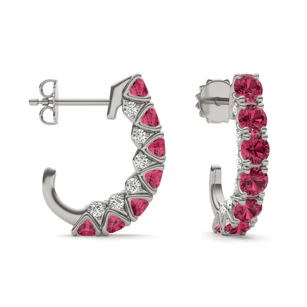 thumbnail image 2 of AFFY Jewelry Hanging Hoop Earrings – Simulated Ruby & Natural Diamond In 14K White Gold Plated Sterling Silver 2 of 6