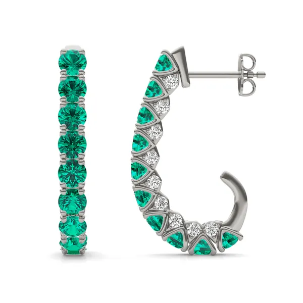 Emerald Elongated J-Hoop Earrings