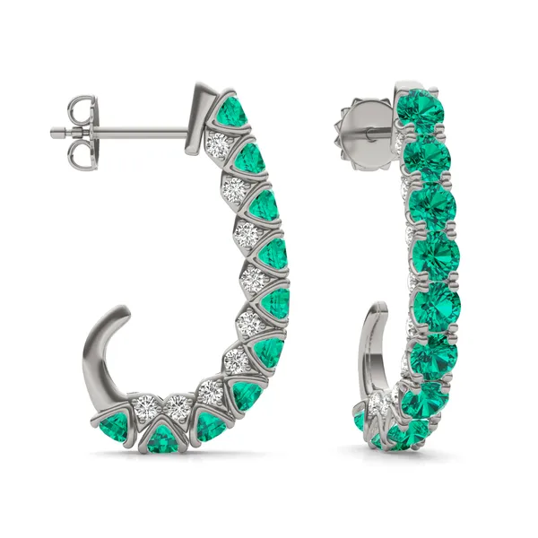 Emerald Elongated J-Hoop Earrings