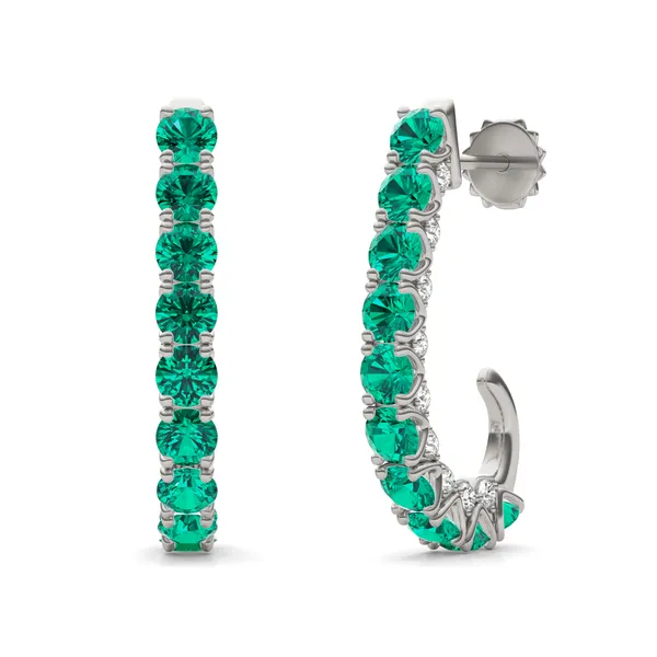 Emerald Elongated J-Hoop Earrings