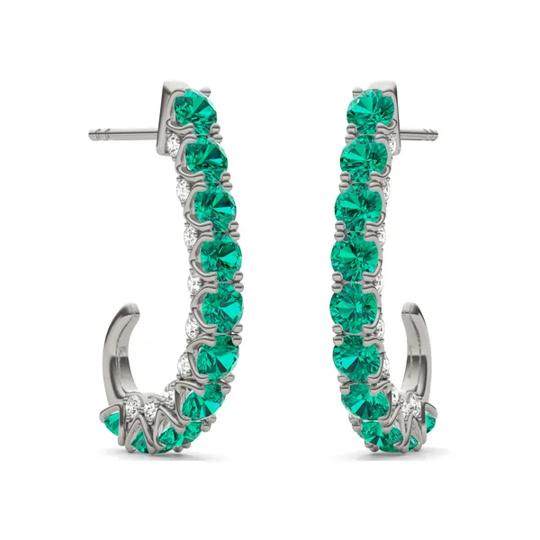 Emerald Elongated J-Hoop Earrings
