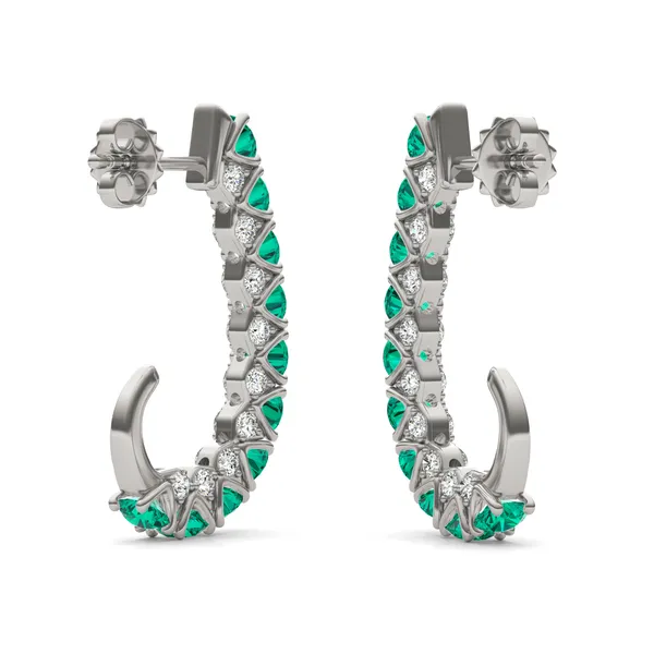 Emerald Elongated J-Hoop Earrings